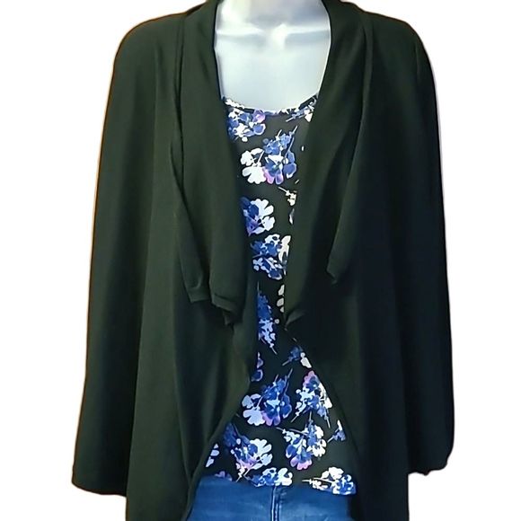 Ann Taylor Rolled Collar Silk Sweater Open Front Draped Long Pointed Hanky Hem - Picture 1 of 17